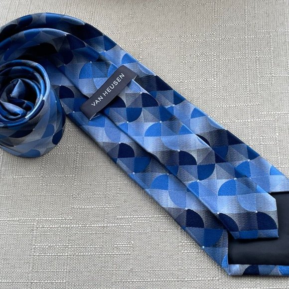 Van Heusen Men Tie Blue Tone Necktie 100% Silk Classic Tie - Picture 9 of 11